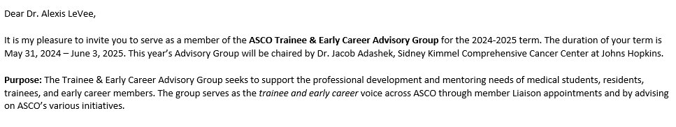 I am beyond excited to serve as a member of the ASCO Trainee & Early Career Advisory Group for the 2024-2025 term! Can't wait to meet everyone at ASCO this June😃 @ASCOTECAG @FernandoDiazMD1 @NazliDizman @ReginaBarCar