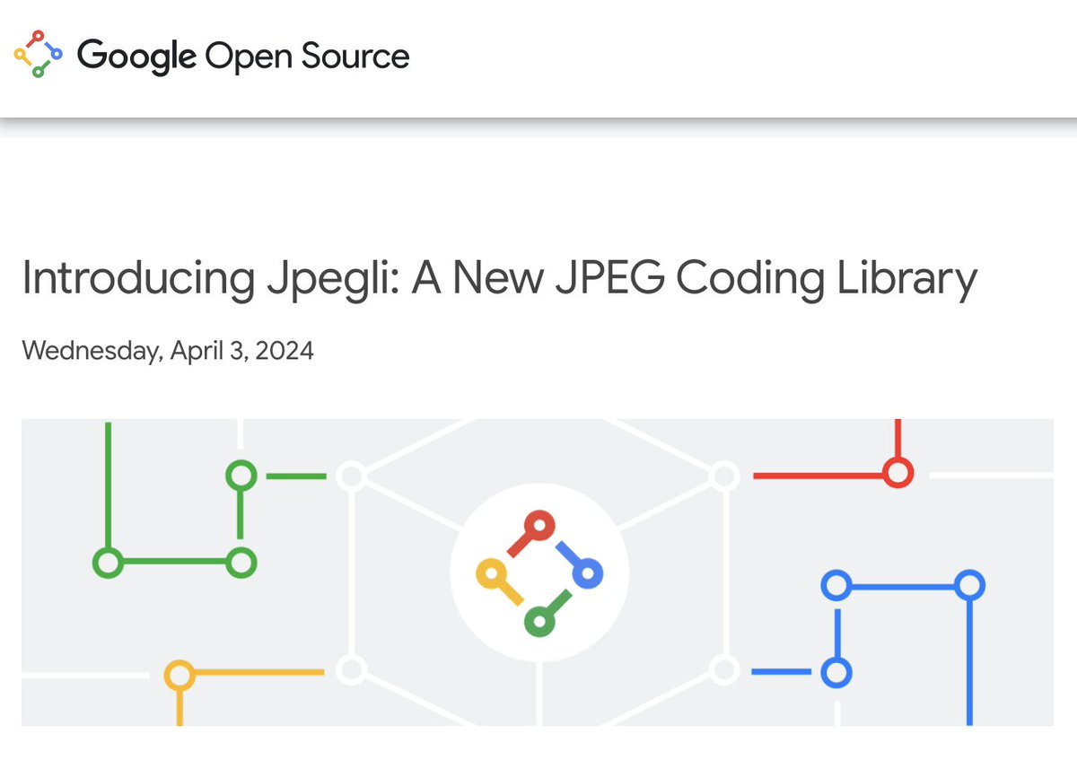 HenriHelvetica's tweet photo. ποΈ #100DaysOfPerf Day 74. THE JPEG LIVES. 10 yrs ago, Mozilla bet the JPEG had life left. Today, Google's Open Source arm is also betting the same, introducing Jpegli, an advanced JPEG coding library with 35% compression ratio improvement + more... πΈ
π https://t.co/koPFpeTLwA https://t.co/Z4YI01Mz4I