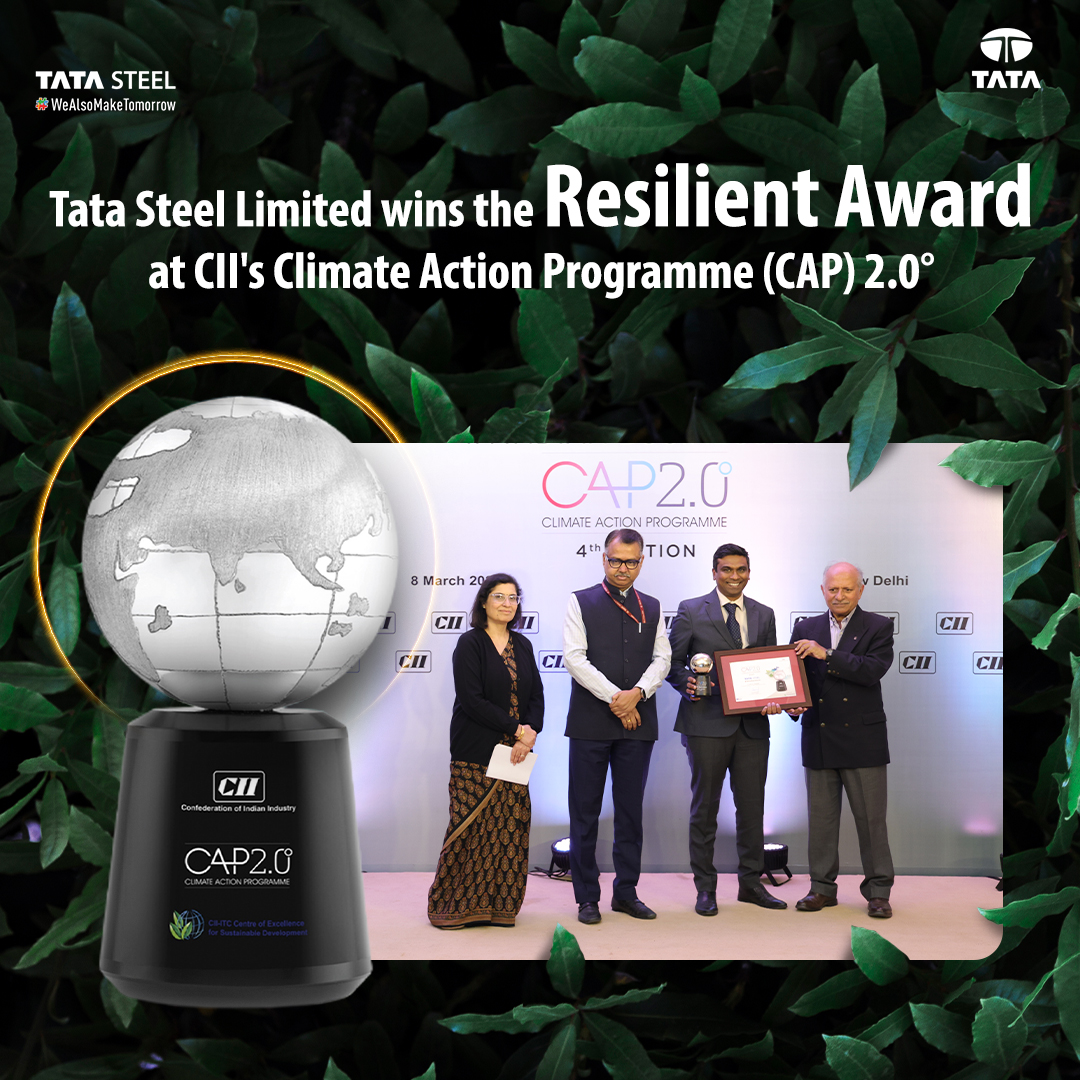 We're honoured to receive the #ClimateActionProgramme (CAP) 2.0° 'Resilient Award' in the Energy, Mining, and Heavy Manufacturing category. The CAP 2.0˚ Award recognises our efforts and initiatives for sustainable development. #TataSteel #Sustainability