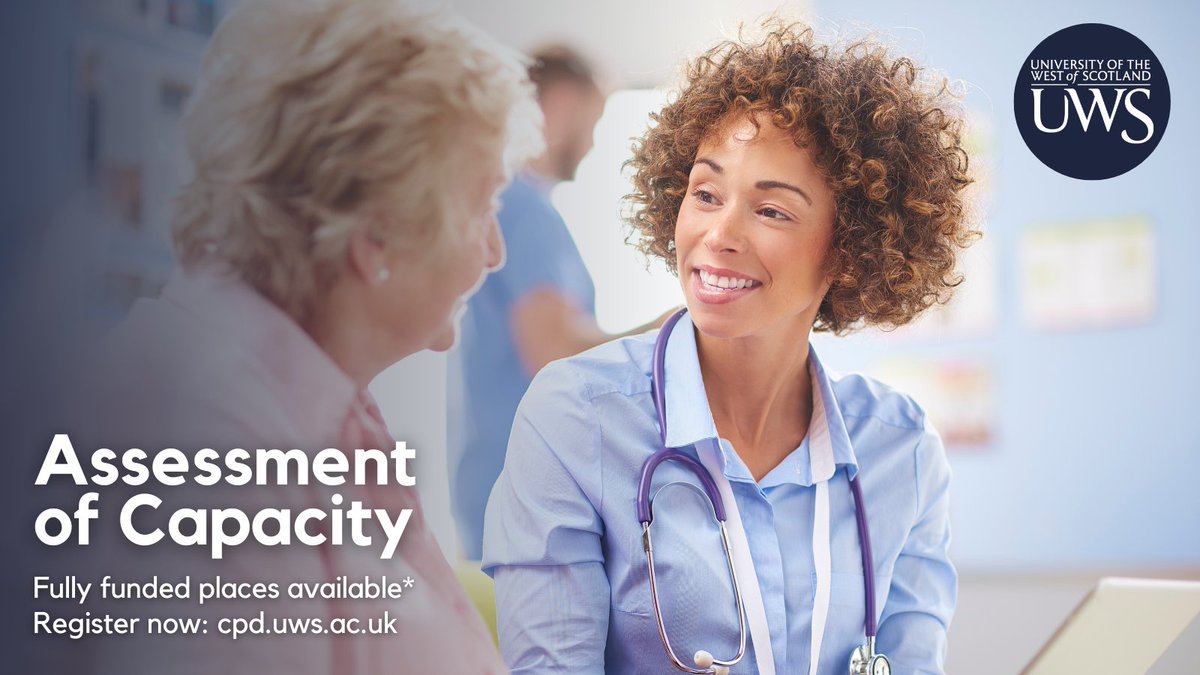 We have fully funded spaces available on our SCQF Level 11 Assessment of Capacity Module beginning May 2024. To find out more about this module and about funding eligibility, please visit our website: bit.ly/AssessCapacity #HealthcareCPD #NHSCareers #SocialCare #CPD