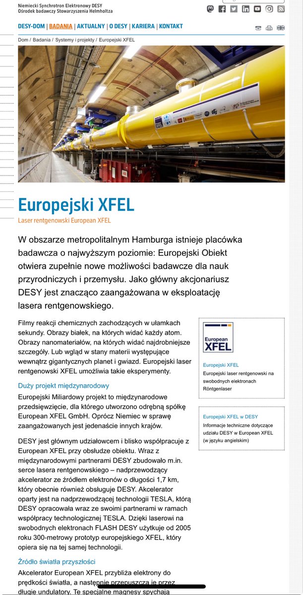 🫴Odpowiednik CERN ⚡️Też na pełnych obrotach 💫 XFEL
Laser rentgenowski European XFEL
W obszarze metropolitalnym Hamburga istnieje placówka badawcza o najwyższym poziomie:Europejski Obiekt otwiera zupełnie nowe możliwości badawcze dla nauk przyrodniczych i przemysłu. Jako główny