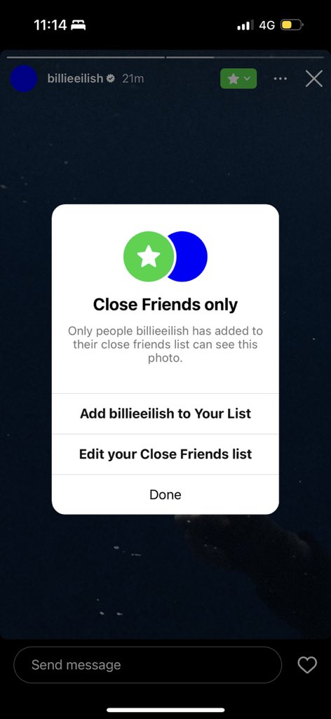 Andres__2701's tweet photo. Un día te despiertas y estás en los close friends de Billie Eilish https://t.co/pfDWTxe1Tv