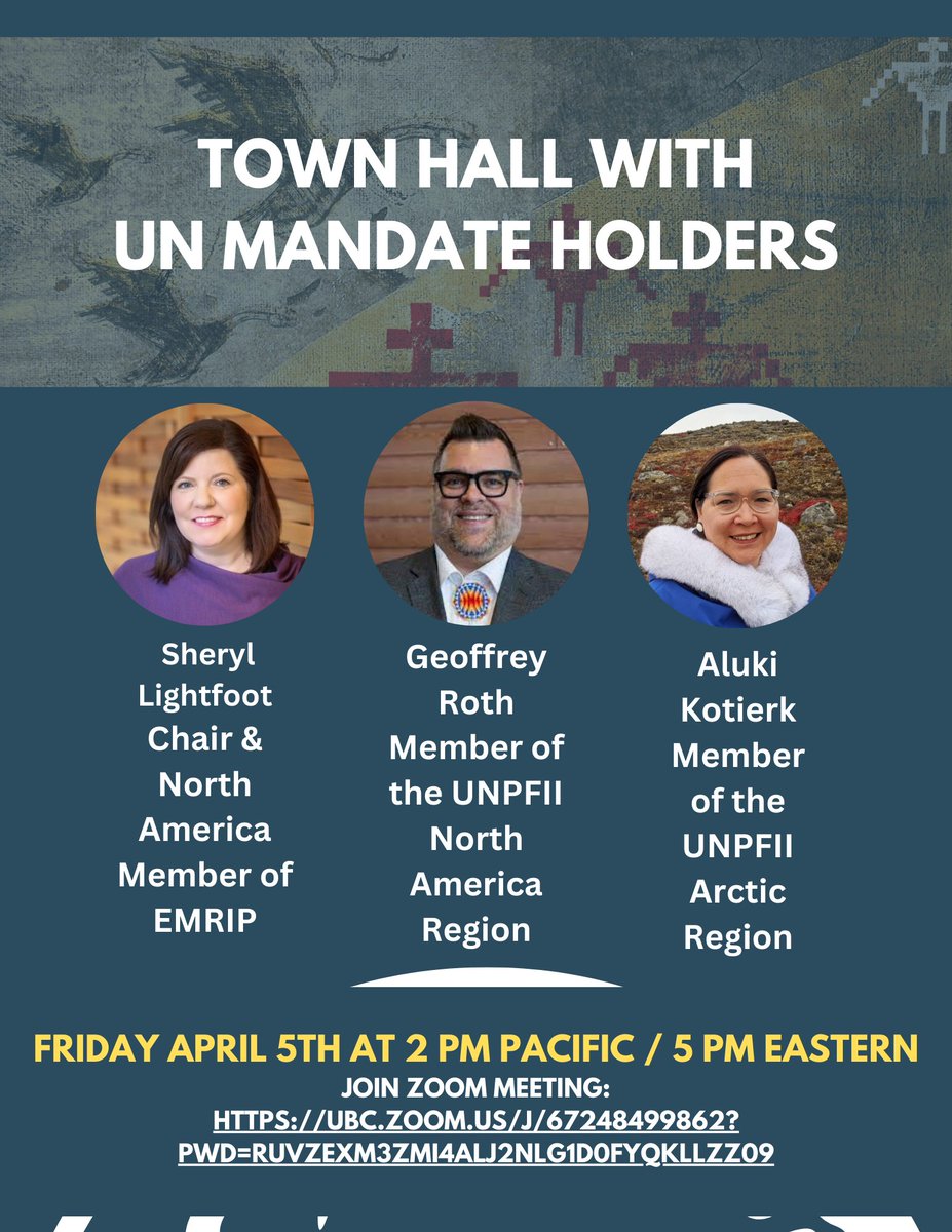 Tomorrow, Friday, April 5th at 2pm Pacific/5pm Eastern. 
Join us to get updates on the upcoming Permanent Forum session later this month and the EMRIP session in July, as well as a discussion on other ongoing UN processes.