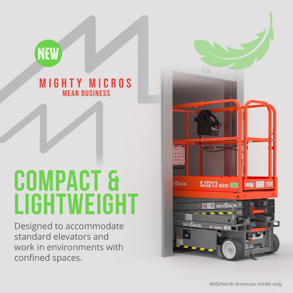 SkyjackInc's tweet photo. Designed to accommodate standard elevators and work in environments with confined spaces. Get a Mighty Micro for your fleet today! https://t.co/QIIalrwZZf https://t.co/twuIJo0e6n