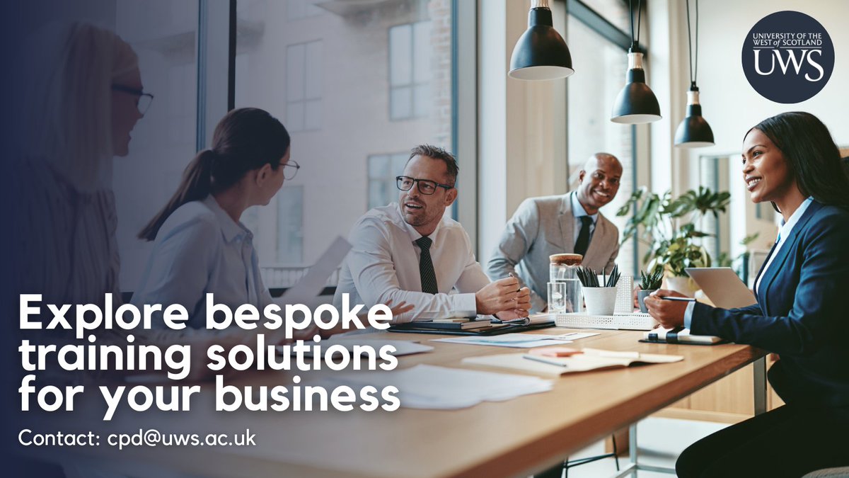 Looking to future-proof your workforce?  Speak to us about training solutions - we can customise our existing suite of CPD courses for your needs, or create an entirely bespoke programme. 

Get in touch with our team: cpd@uws.ac.uk  

#BespokeTraining #CPD #StaffDevelopment