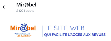 Oh! >2000 posts sur X/twitter pour Mir@bel... Mais surtout très prochainement 20 000 revues référencées sur le site collaboratif du réseau Mir@bel. Et pour nous suivre maintenant : une lettre d'information reseau-mirabel.info/site/page/lett…