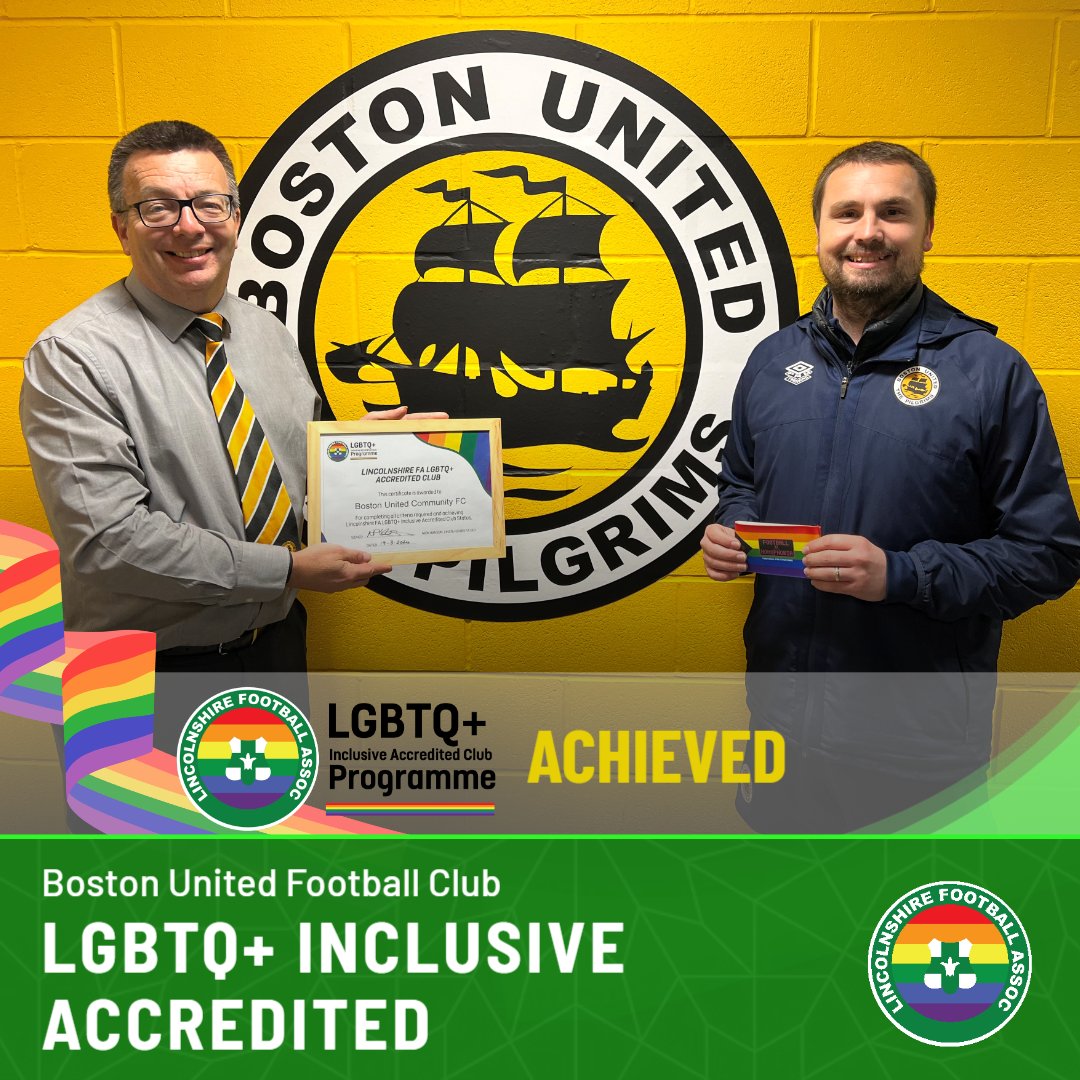 🏳️‍🌈 @bostonunited have become the sixth club in Lincolnshire to complete Lincolnshire FA’s LGBTQ+ Inclusive Accredited Club Programme! 👏 They were awarded their certification of completion and rainbow armbands on Wednesday 20th March. 🔗 tinyurl.com/2s3mzakh