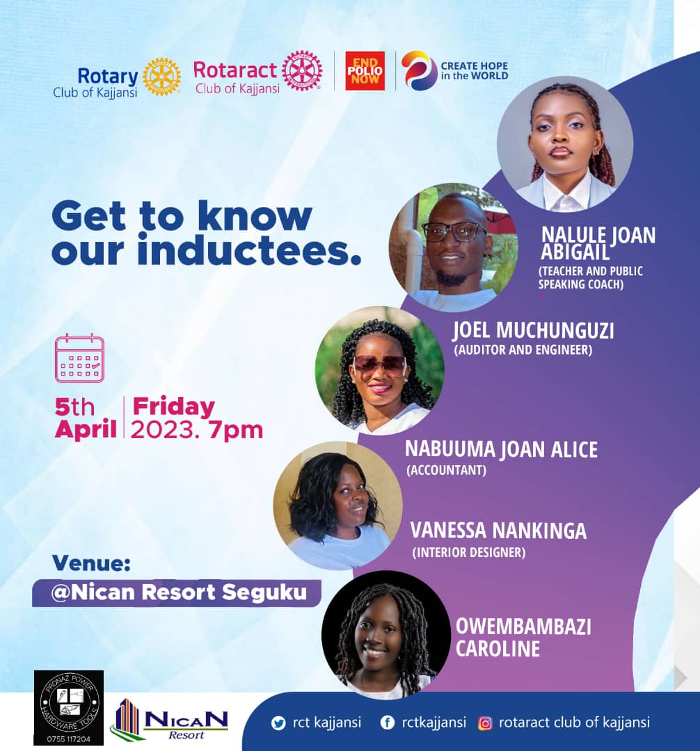 Membership extension is a key goal for Rotaract clubs as we get more helping hands to serve humanity. Join us this Friday as we listen and get to know our new members and create wide networks for one another. PR Team Rotaract Club of Kajjansi