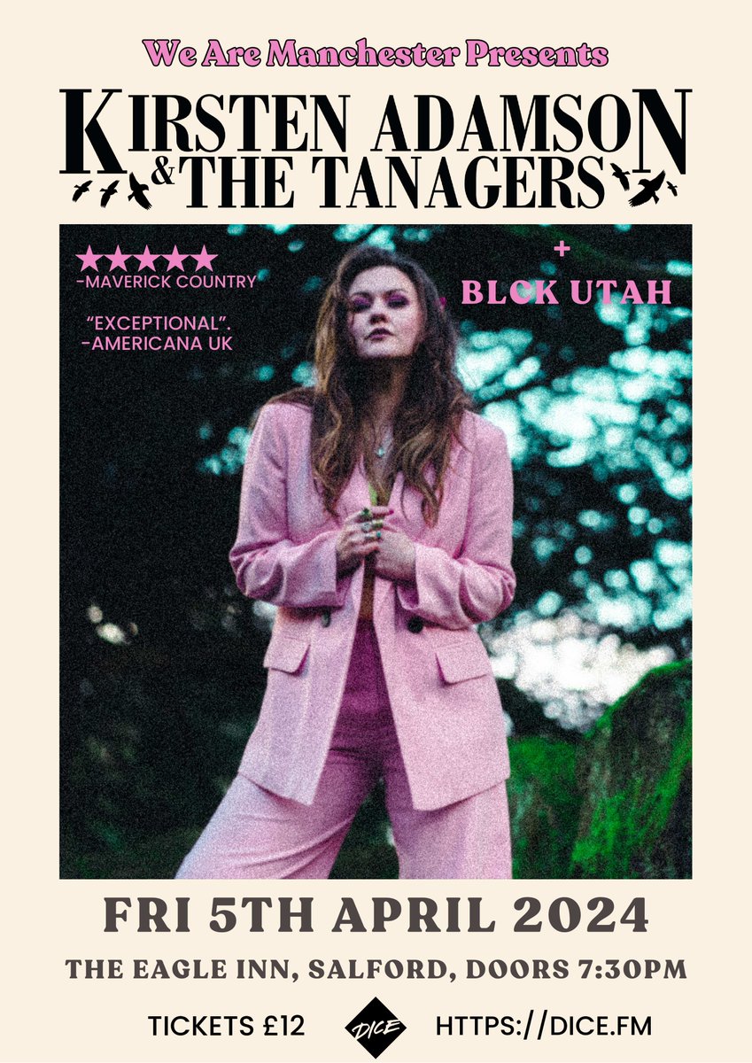 TOMORROW award-winning singer/songwriter @kadamsonmusic takes the stage at @EagleInnSalford! An unforgettable night of music! Support from #blackutah. 8pm: Black Utah 9pm: Kirsten Adamson & The Tanagers Tickets: linktr.ee/wearemanchester #folk #rock #Manchester #MCR #salford