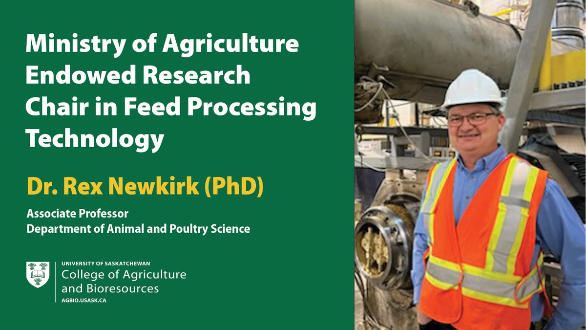 Dr. Rex Newkirk is the Ministry of Agriculture Endowed Research Chair in Feed Processing Technology at #USask. Watch Dr. Newkirk’s Advancements in Agricultural Research seminar to learn more about his research: youtu.be/n24_8PW3e3o #USaskResearch