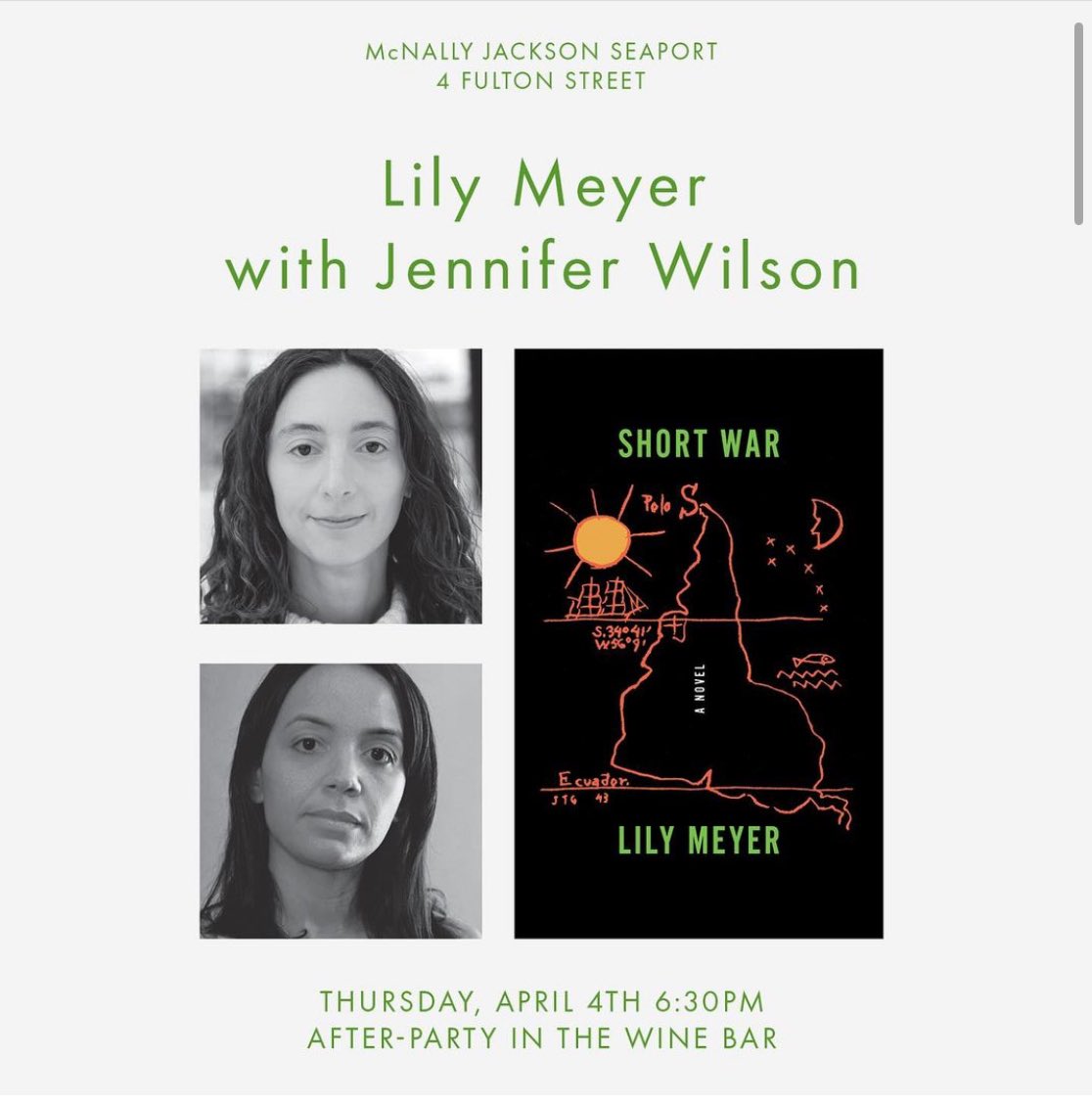 New York! Come meet Short War (I mean and also me) tonight @mcnallyjackson with @JenLouiseWilson!