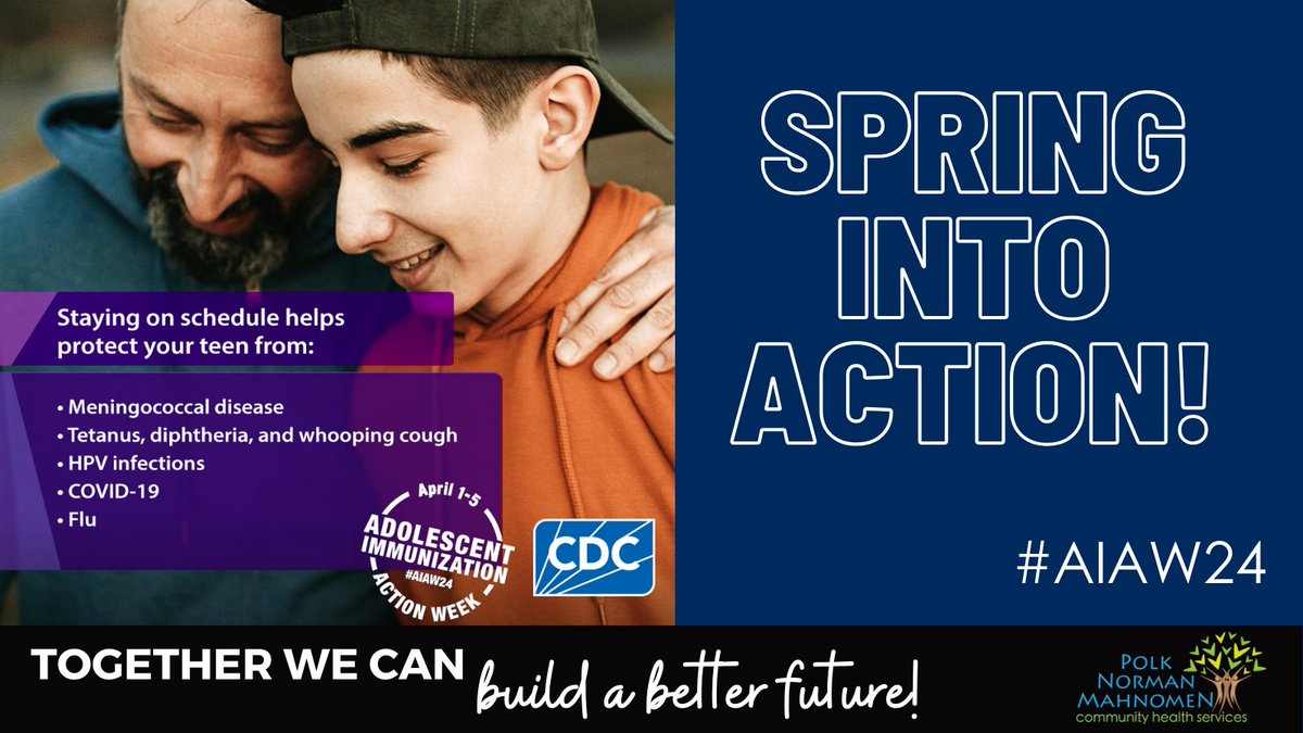 HealthPolk's tweet image. 🌸 Spring is the perfect time to prioritize adolescent wellness visits and immunizations! 🌸 Take proactive steps towards your health by learning about the vaccinations recommended for adolescents.

#AIAW24 #YouthHealthCare #SpringWellness 🌼💉