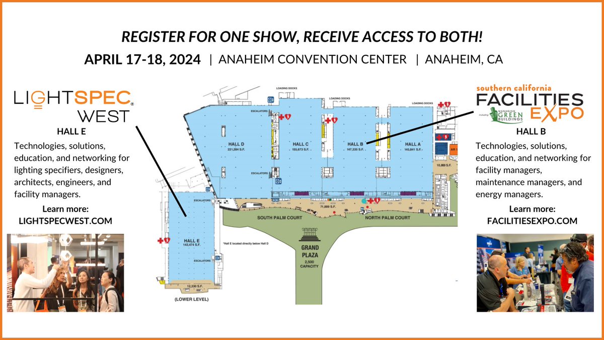 Did you know that the upcoming LightSPEC West is right down the hall from the Southern California <a href="/Facilities_Expo/">Facilities Expo</a>? Stop by Hall B after joining #LightSPECWest to explore facility solutions! Register for one and receive access to both. Learn more at: bit.ly/3sizQzJ
