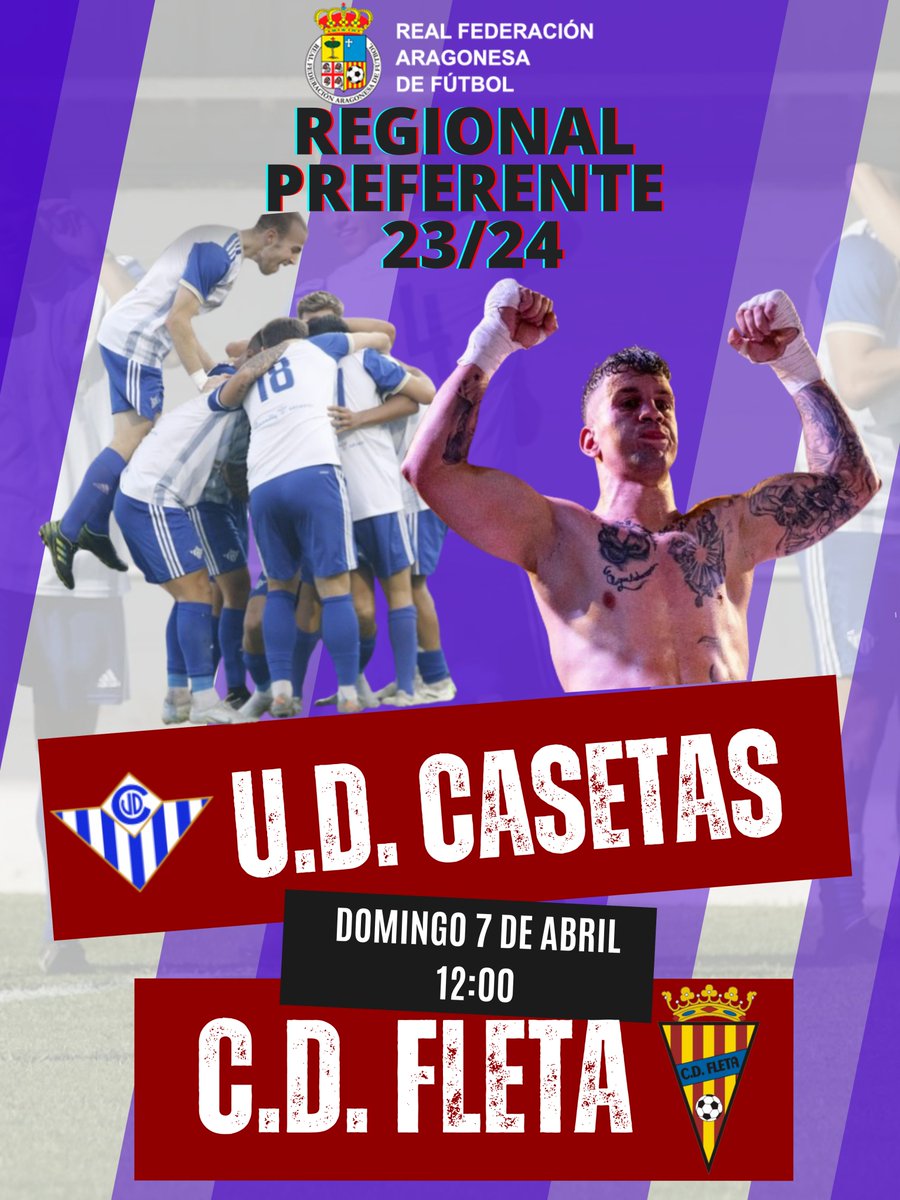 🗣️Volvemos a casa afición!! 
U.D. Casetas🆚 C.D. Fleta

 👉Lo hacemos homenajeando a uno de los nuestros JHONATAN VALERO 🥊 Campeón de Europa de Boxeo WBC🥊

🏟️C.F.M. San Miguel
⌚️12:00
🗓️7 Abril 2024

🫂Con el objetivo de celebrar nuevamente con vosotros AFICIÓN.