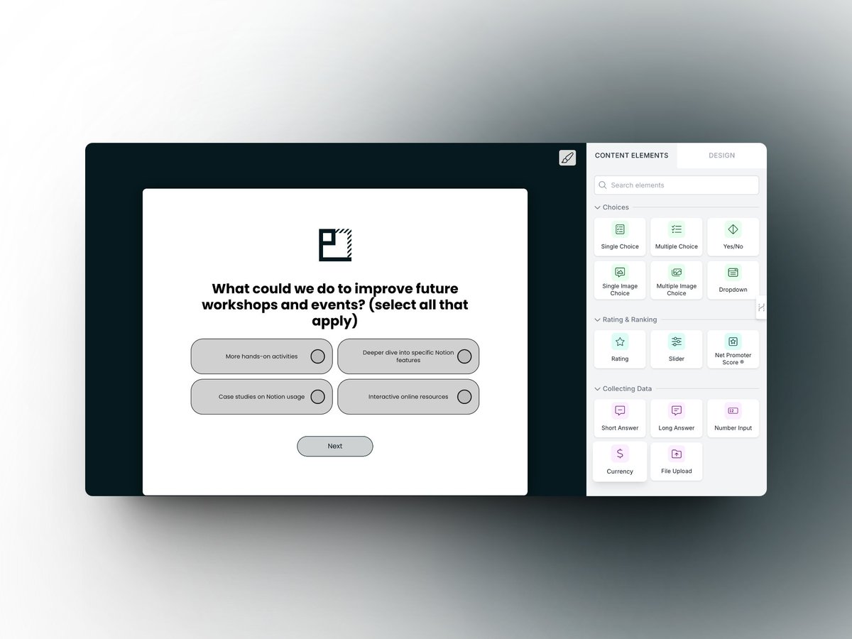Day 4 of #100DaysOfNoCode

I created a feedback form for our recent Notion Community event using <a href="/involvemeapp/">involve.me</a>. The AI feature made it super easy to come up with multiple-choice options that were spot on. 

You should definitely give it a try!