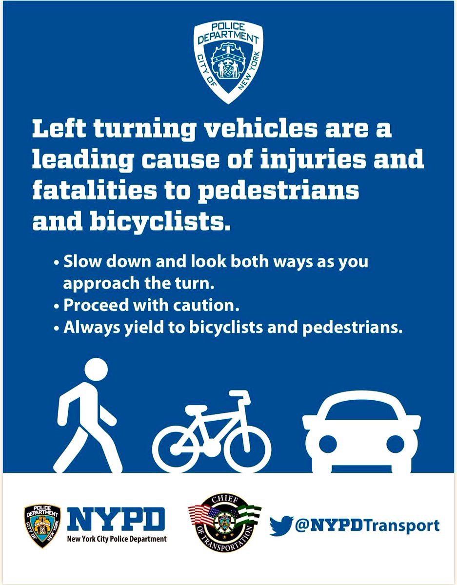 Left turns are 3️⃣ times more dangerous than right turns. When making a turn: 🚦Turn slowly 5️⃣ MPH. 🚦Always look for 🚴🚶‍♂️🚶‍♀️🐕before turning. 🚦Don’t cut corners- make your turn 9️⃣0️⃣ degrees. Your choices behind the wheel matter. #VisionZero