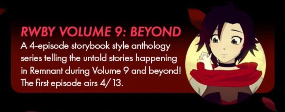 turnaboutWOT's tweet photo. #RWBY

If the plan is to release an episode of RWBY Beyond every Saturday, then that will take us up to May 4th which is just six days before RT’s shutdown

CRWBY really are trying to give us content right up to the very end 😭 https://t.co/kTTU7EWWk8