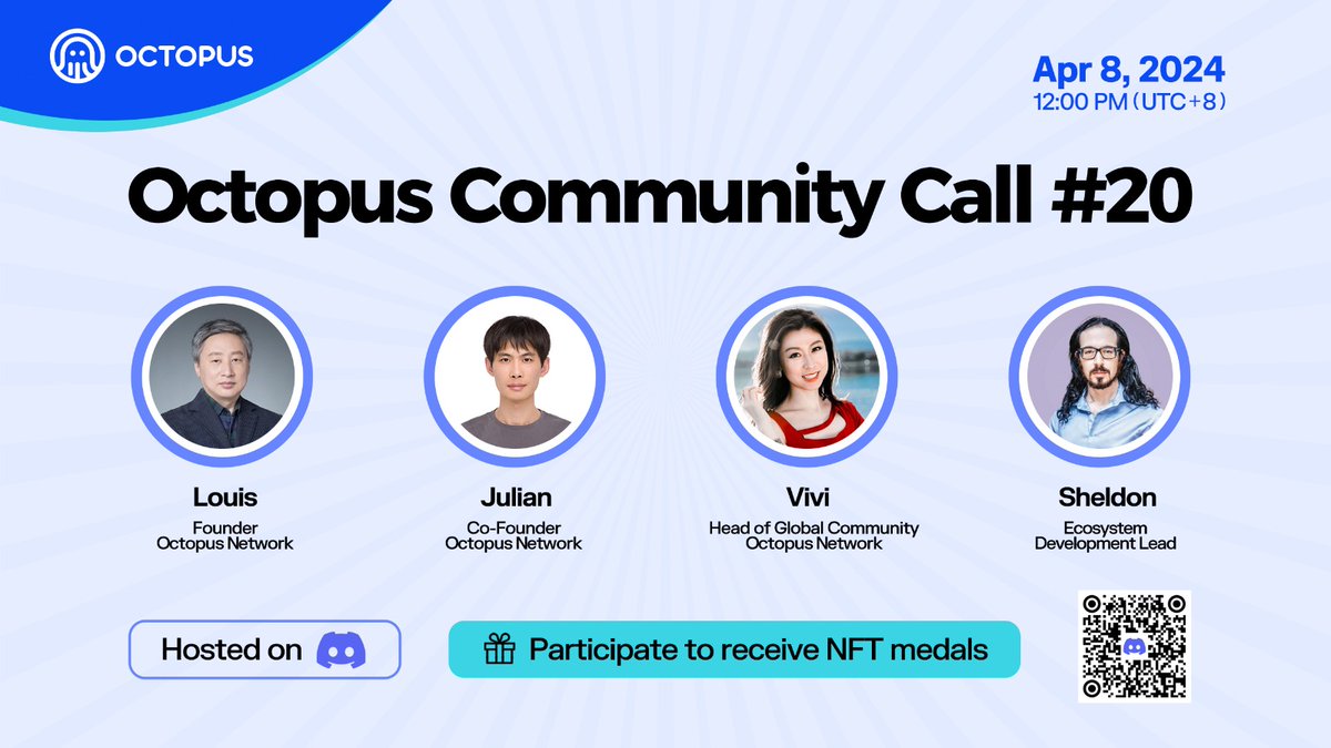 📢 Calling all Octopus enthusiasts! Ready for the latest updates on Omnity and other exciting developments? Don't miss our April community call on Discord. Plus, score yourself a special #NFT Medal! 🎁 🗓️ April 8th, 12 PM (UTC+8) 📍 Discord: discord.gg/cpCR9ecD6T