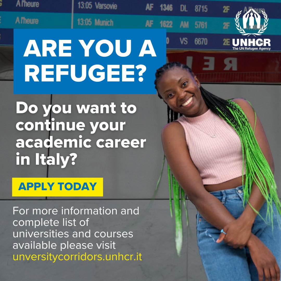 There is still time to apply for this opportunity in Italy! 🇮🇹 Italian universities offer scholarships to refugee students living in Kenya, Mozambique, Niger, Nigeria, South Africa, Tanzania, Uganda, Zambia and Zimbabwe. Apply by 15 April here: universitycorridors.unhcr.it