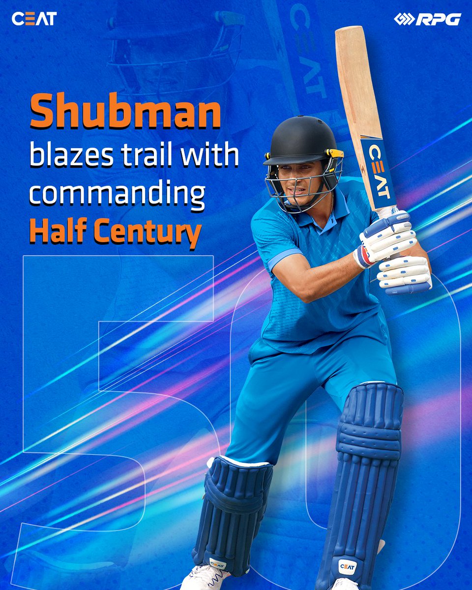 Shubman blazes a trail with a commanding fifty! Pure class and control, this innings is a masterclass. @ShubmanGill #CEAT #CEATTyres #ShubmanGill #Cricket #HalfCentury #ThisIsRPG