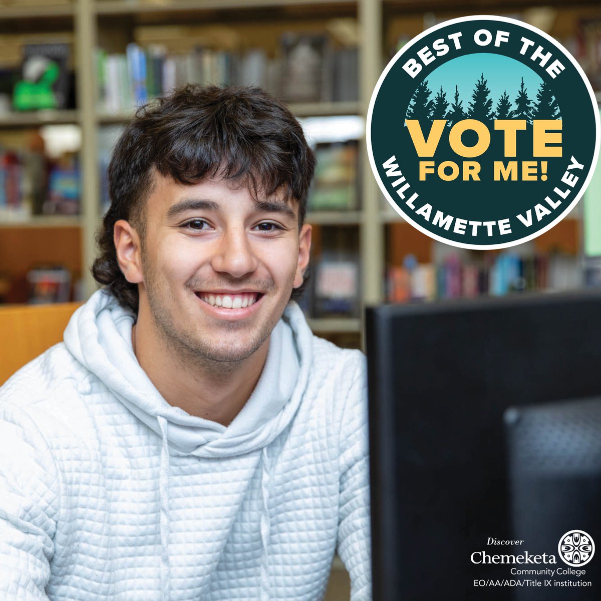 VOTE FOR US AGAIN TODAY for Best of the Willamette Valley in the college/university category! Vote for us through tomorrow! Visit VoteBOWV.com and vote now 🏆 #BestoftheWillametteValley #ChemeketaCommunityCollege