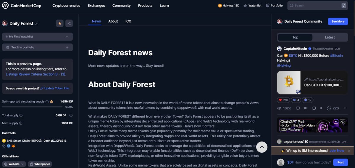 Thank you @CoinMarketCap Still need fix the Link Opportunity to Become an Early Investor in Daily Forest Ready to 1000x time's visit dailiforest.com