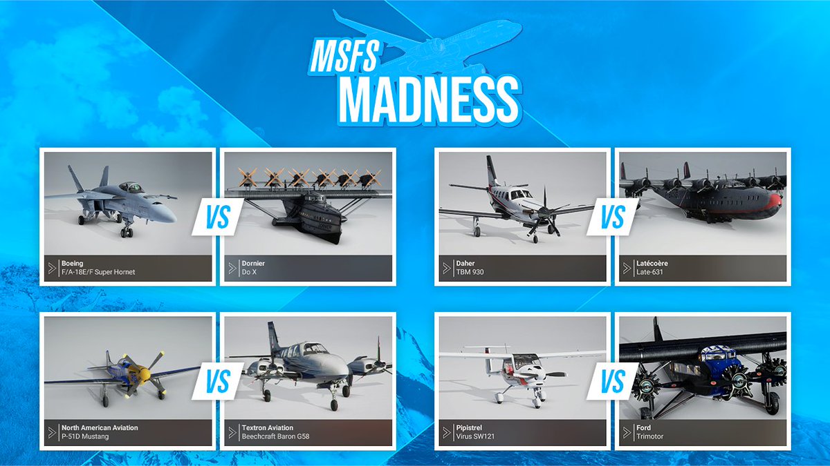 MSFSofficial's tweet photo. Voting in #MSFSMadness continues with four new matchups today! Make your picks in the polls below. https://t.co/kfiXkxtZJv