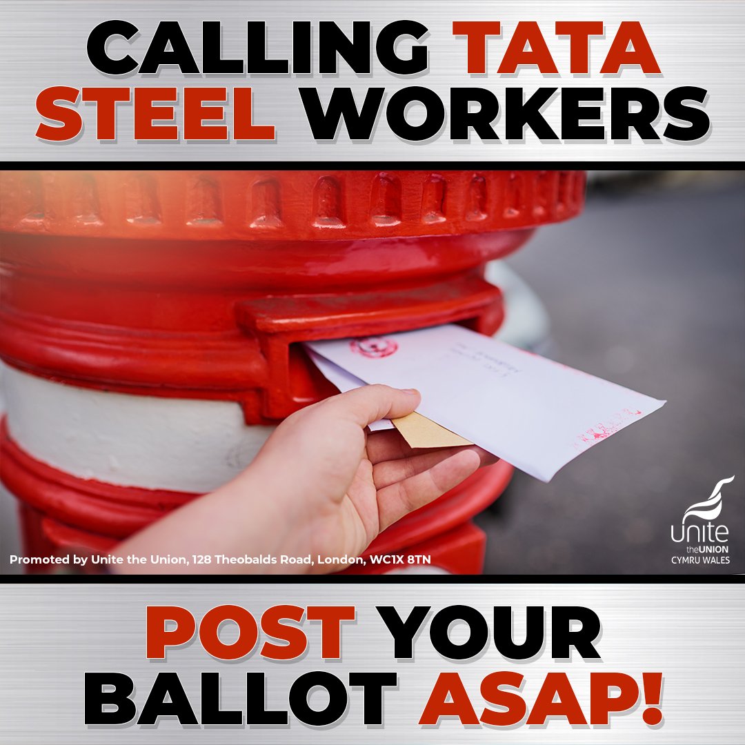 🚨 CALLING TATA STEEL WORKERS IN PORT TALBOT AND LLANWERN 🚨 Our industrial action ballot closes in just one week, if you haven't done so already please remember to post your ballot papers and make sure you have your say. #SaveUKSteel