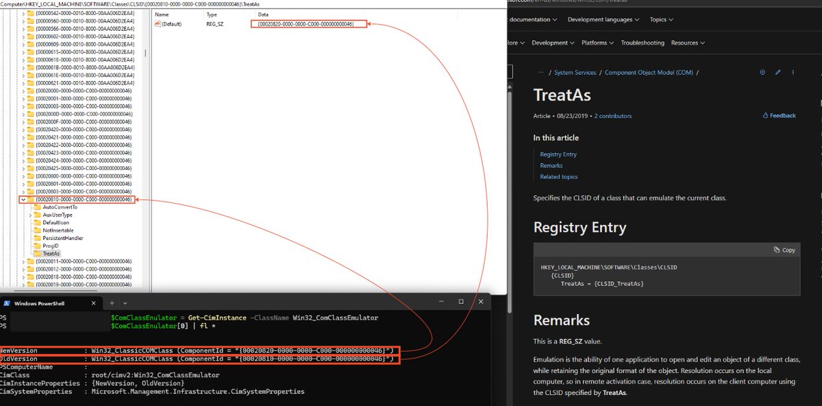 TIL'd that there is a WMI Class (Win32_ComClassEmulator) which will show old COM classes that point to a newer one. When you can see this redirection via TreatAs [Classes\CLSID\[GUID]\TreatAs].