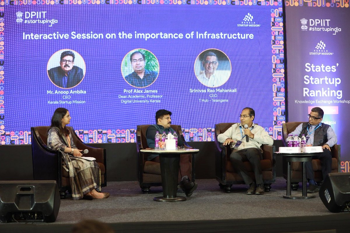 In a dynamic discussion with CEOs from @THubHyd, @startup_mission, and Prof Alex James, @MVKochi, Startup India explored the vital role of infrastructure in Bharat's startup ecosystem. States showed keen interest in fab labs and sustainable incubators. @DPIITGoI