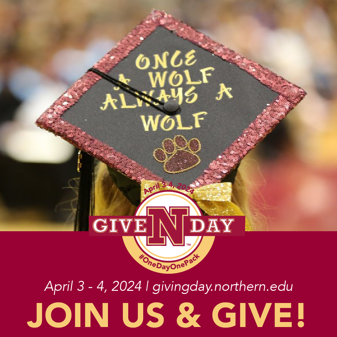 There's still time to give! @AlumniNSU GiveNDay ends at 9 p.m. TONIGHT! givingday.northern.edu #OneDayOnePack #NorthernStateU