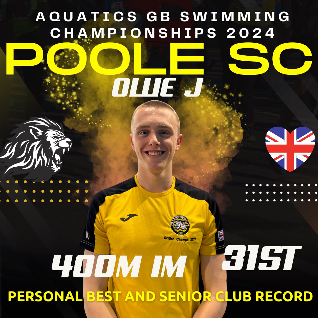 Day 3:  @olliewj13 earns another personal best and lowers his own club record in the 400IM to move up the rankings to 31st 👏👏