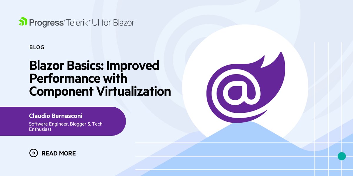 Sometimes you just have to render a massive amount of items! But is there a way to do it and not sacrifice efficiency? Well, #Blazor does have a solution - component virtualization! Learn all about it from @CHBernasconiC & the Bazor Basics series: prgress.co/4cLrN0A