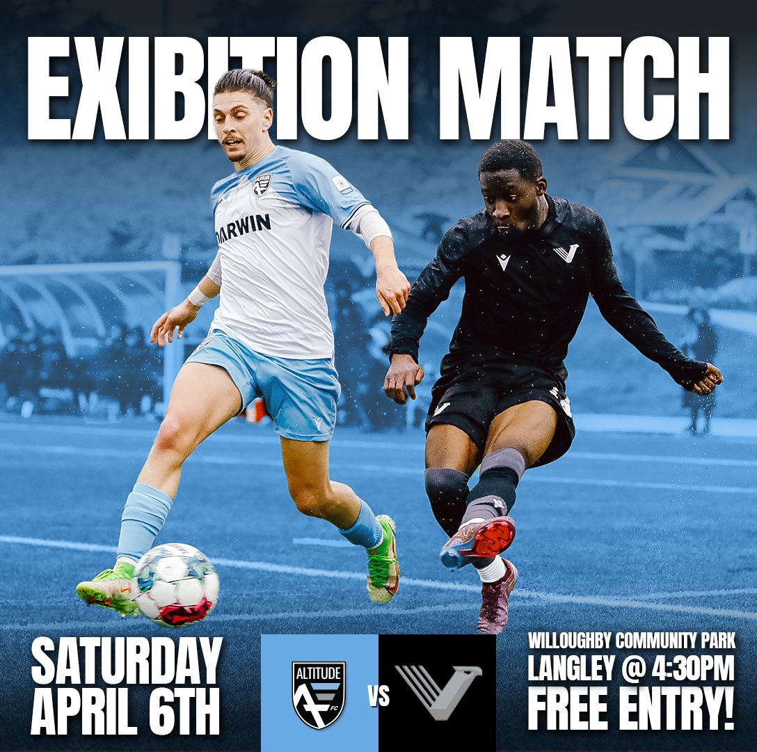Altitude FC is set to take on @vanfootballclub this Saturday in a preseason friendly match.  The match is open to the public with free entry. See you at there! 🏟️ Willoughby Community Park, Langley 🗓️ Saturday, March 6th ⏰ 4:30pm Kickoff 🎟️ FREE Admission