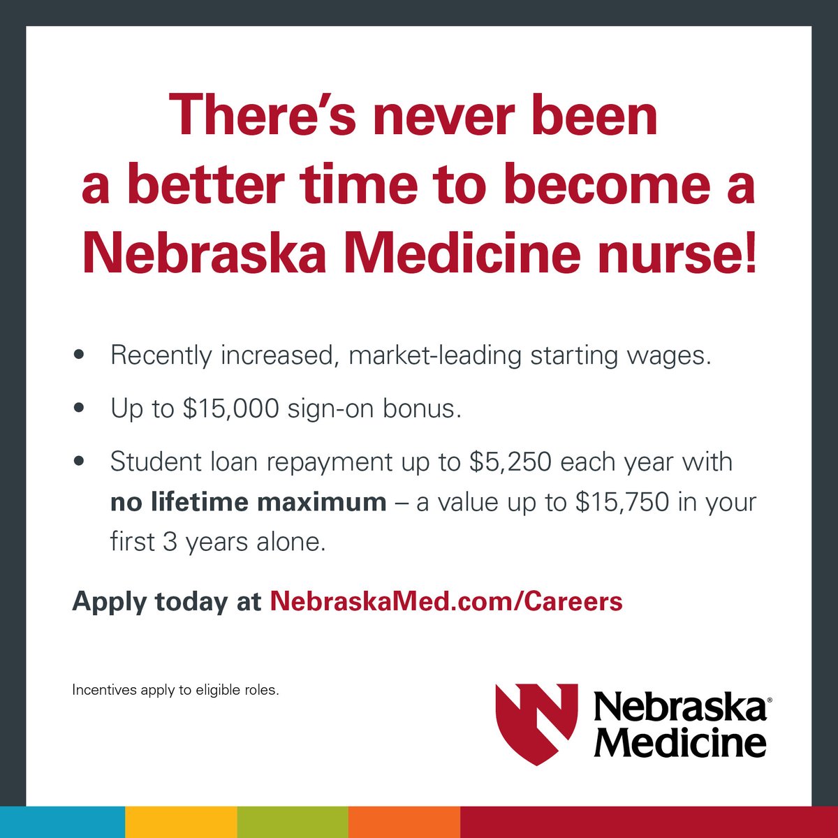 Ready to launch your nursing career? Join us and discover a supportive team, endless growth opportunities and an unmatched incentive package. Not quite ready to apply? Contact a recruiter at Recruiting@NebraskaMed.com to learn more. @NebraskaDoctors