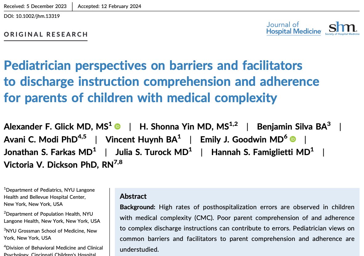 👨‍👩‍👧‍👦📚 Pediatricians face unique challenges in managing complex care post-discharge. This study outlines key barriers and aids, emphasizing health literacy. #pediatrics #healthliteracy 🔗: …mpublications.onlinelibrary.wiley.com/doi/10.1002/jh…