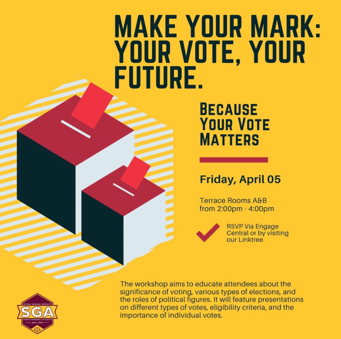 Make sure you check out this awesome event TOMORROW!! Central Votes Vice President Avery Harbison has put a lot of work into this collaboration and you won’t want to miss it!!🗳️