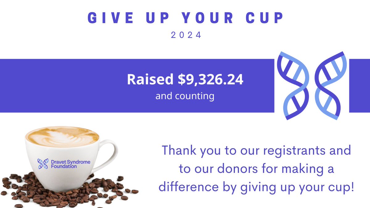 We want to thank everyone who participated in our Give Up Your Cup fundraiser this year! Funds raised will go towards funding more research and resources for our Dravet families and warriors. 💜 Want to make a last-minute donation? Visit bit.ly/3uzFM8B!