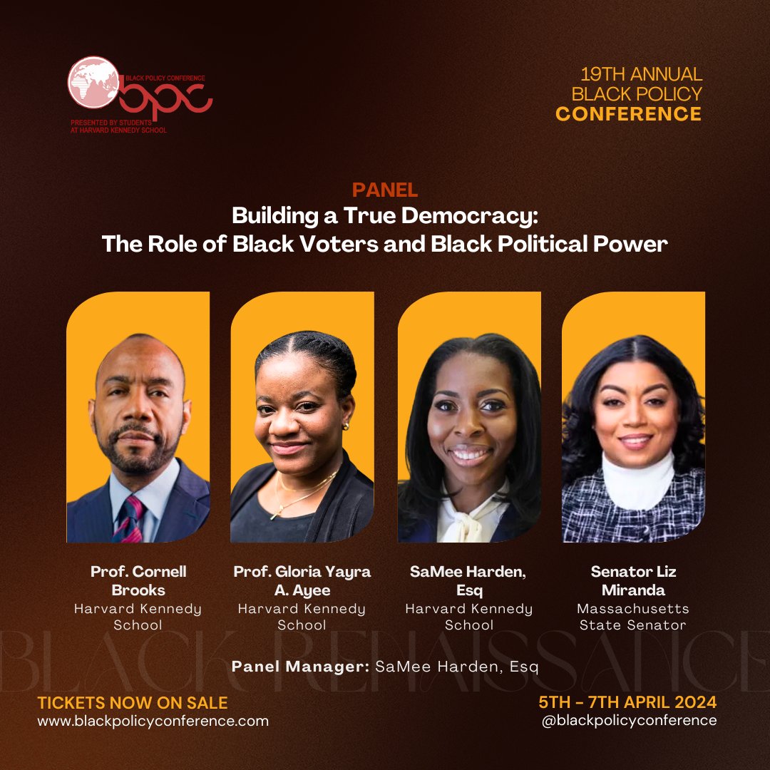 Join us for a Black Policy Conference panel on the historical importance, current obstacles, and future opportunities of Black political influence and voting rights within the wider democratic landscape! Conference begins TOMORROW! Secure your tix today: blackpolicyconference.com.