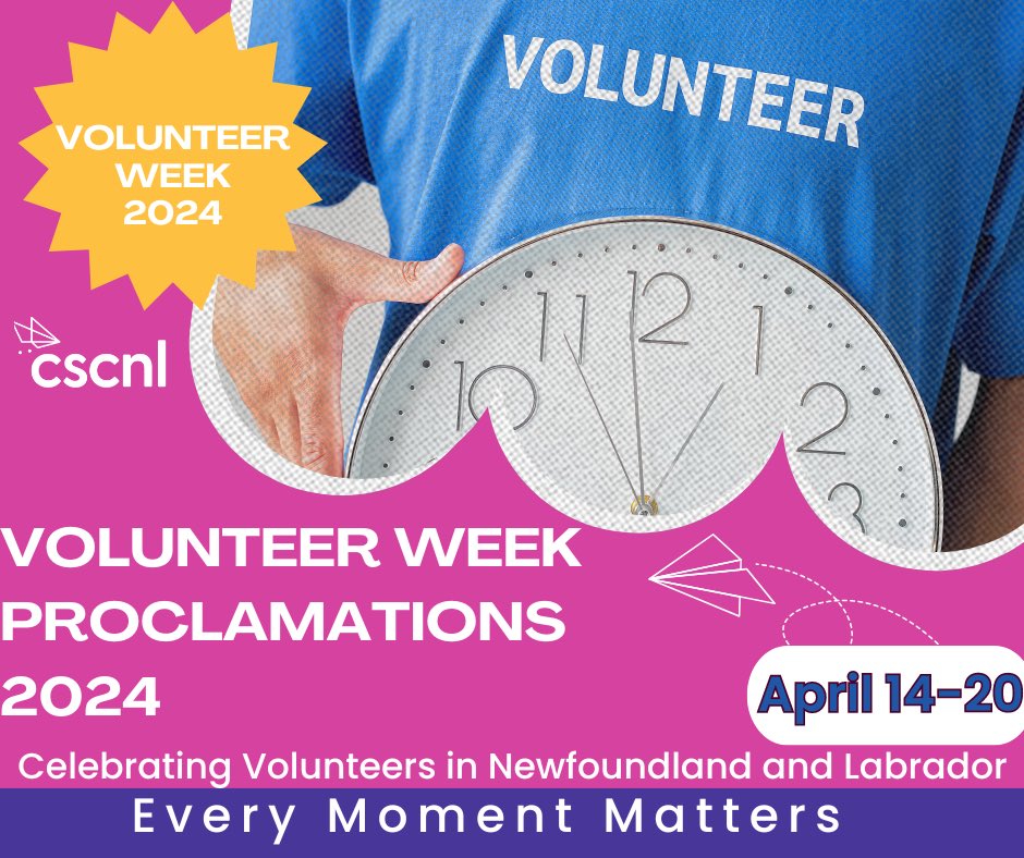 The CSC NL Volunteer Week Committee, is encouraging town councils around the province to acknowledge Volunteer Week by signing a Proclamation and officially declaring Volunteer Week in your municipality. cscnl.ca/volunteerweek/…