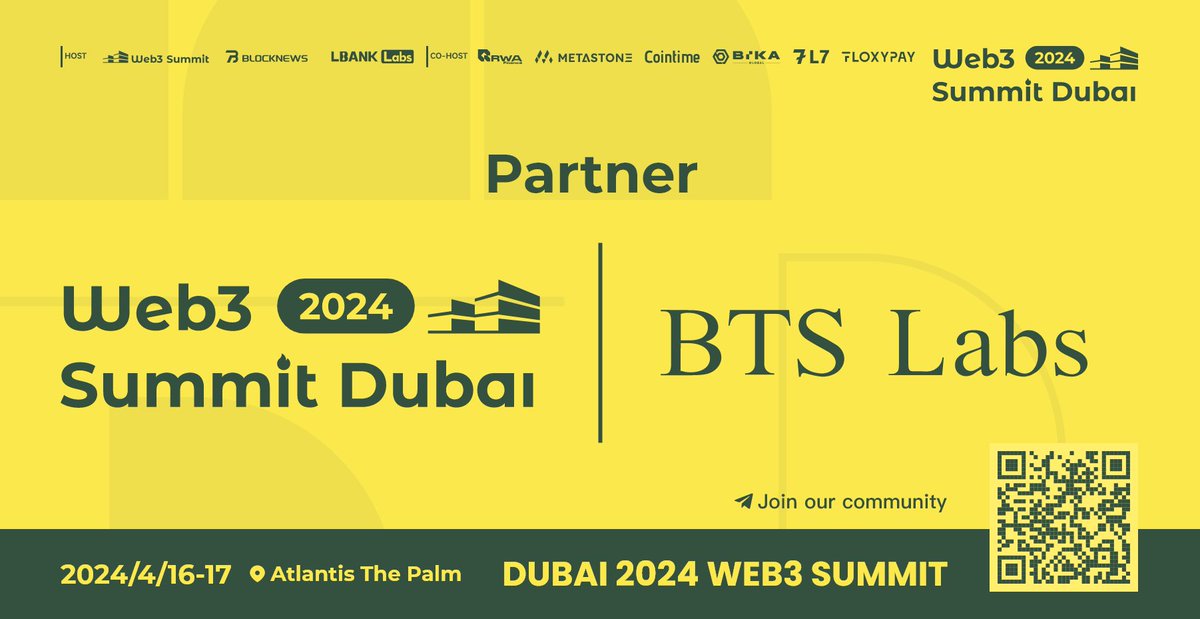 We are delighted to become the official partner of #Web3SummitDubai2024 Welcome everyone to come together and gather with us 🍾 📍Atlantis Hotel, April 16th-17th, 2024 🏛️Gov partners: @DIFC & @DMCCAuthority 👤Event by @summit_web3_ @BlockNews_US @LBankLabs 👥Co-host