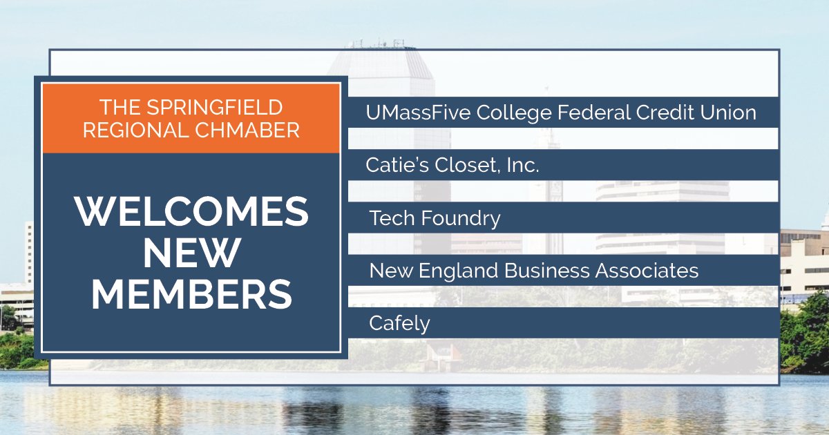 Join us in extending a warm welcome to our latest Springfield Regional Chamber members! We are excited to have UMassFive College Federal Credit Union, @Caties_Closet, @TheTechFoundry, New England Business Associates, & Cafely on board! Join us today: bit.ly/3cIDRpu