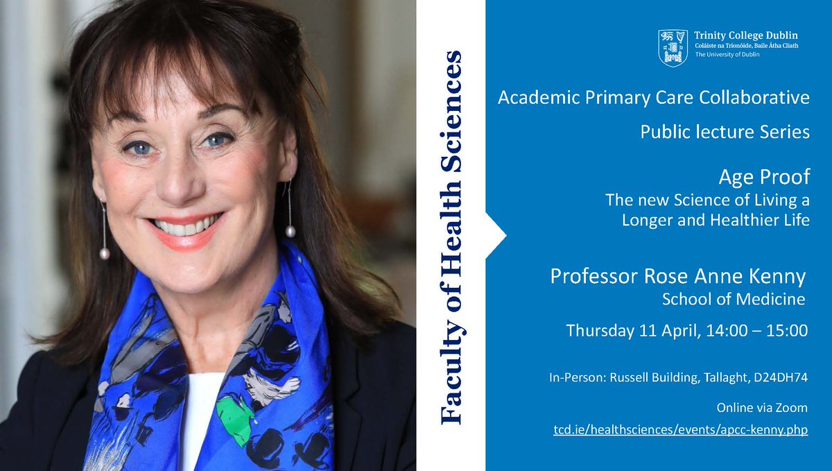 You are invited to attend this public lecture either in person (Institute of Population Health, Russel Cross, Tallaght), or online via Zoom tcd-ie.zoom.us/webinar/regist… #ThisIsTrinityMed