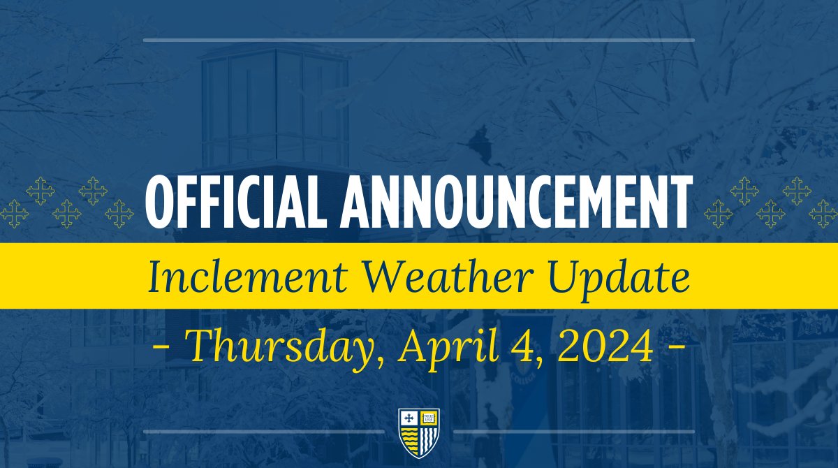 ⚠️ ATTENTION WARRIORS ⚠️ Due to inclement weather, all in-person classes starting at and after 2 p.m. today, April 4, are canceled. All fully remote courses will run as usual. Check your Merrimack email for important information about campus operations.