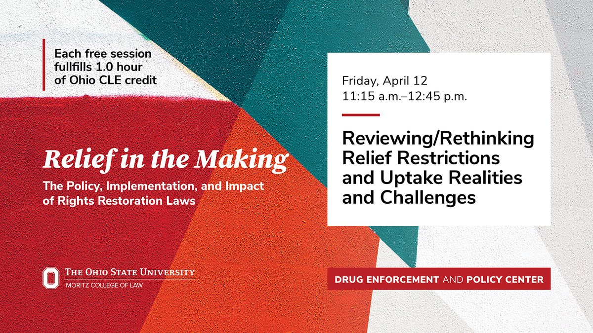 On Friday, April 12, join us as we explore the operation and implementation of #recordrelief during panel 3 of Relief in the Making, our free symposium @OSU_Law. Learn more and register: bit.ly/3uDUAmE CC: @jjprescott2009, @CleanSlate_Init, @a2jlab, @sarahlageson