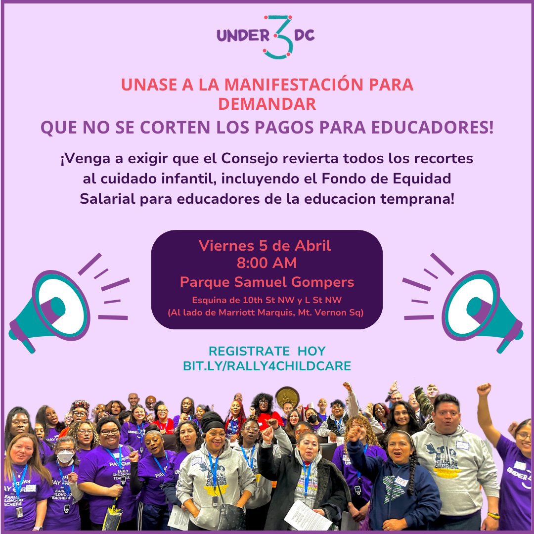 TOMORROW Let’s Rally for Educators! // ¡Manifestation para educadores!. RSVP Here/Aqui: bit.ly/Rally4Childcare