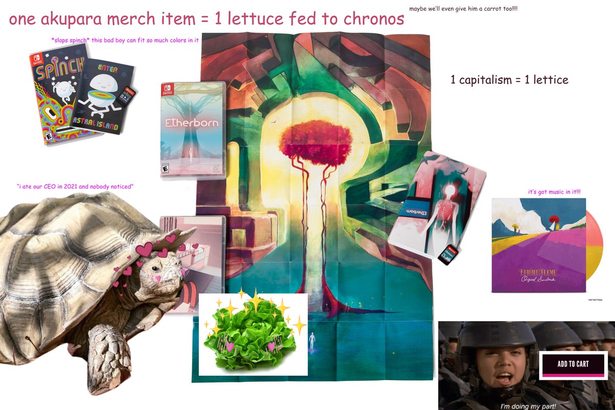 🥬1 AKUPARA MERCH = 1 LETTUCE FOR ME!!!🥬 Our sale with @iam8bit is LIVE with goodies from... 🖼️Behind the Frame @SilverLiningWW ☁️Etherborn by @alteredmatter 🏝️Mutazione by @gutefabrik 🌈Spinch by @queenbeegames Surely you'll feed my majestic self??? 🔗LINK BELOW