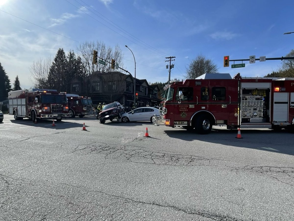 We are on scene at a collision on St Johns Street &amp; Moody Street.
Eastbound traffic is fully blocked as well as Moody Street traffic. Please avoid the area.