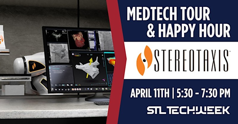 Stereotaxis's tweet photo. Excited to partner with @TechSTLmo for a #STLTechWeek #MedTech Happy Hour next week!
Join us for a casual meet-n’ greet with #STLMedTech leaders & learn more about our pioneering #RoboticEP technology.
#STLMade #STLInnovates