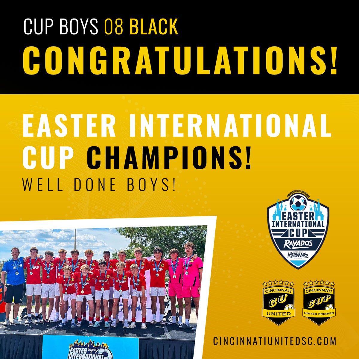 🎉🎉 Congratulations to CUP Boys 08 Black! 🎉🎉

🏆 Champions at the Copa Rayados Easter International Cup! 🏆